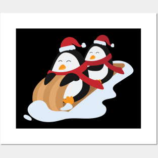 Penguins wearing santa hat Posters and Art